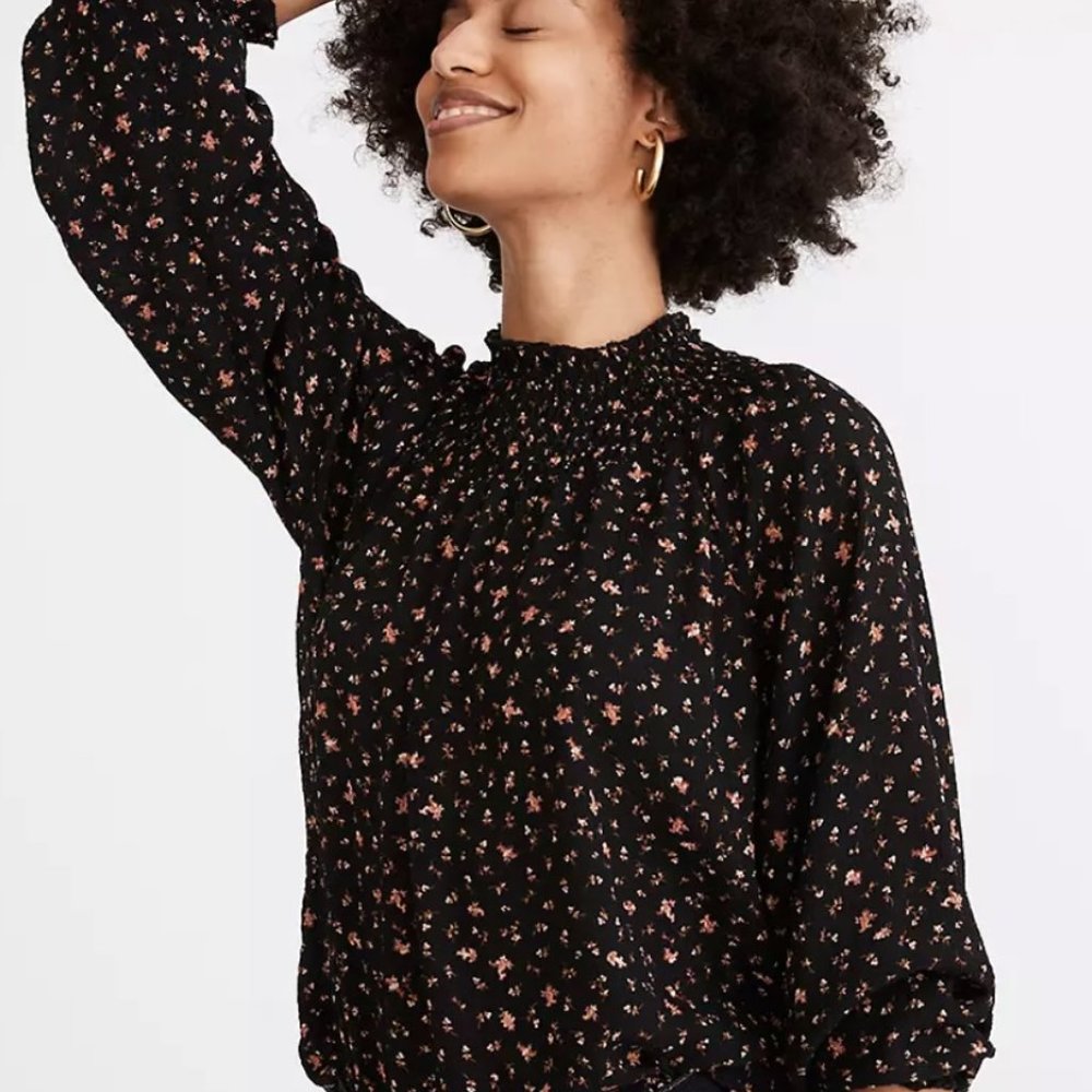 Madewell Velma Smock Neck Sheer Sleeve Yop